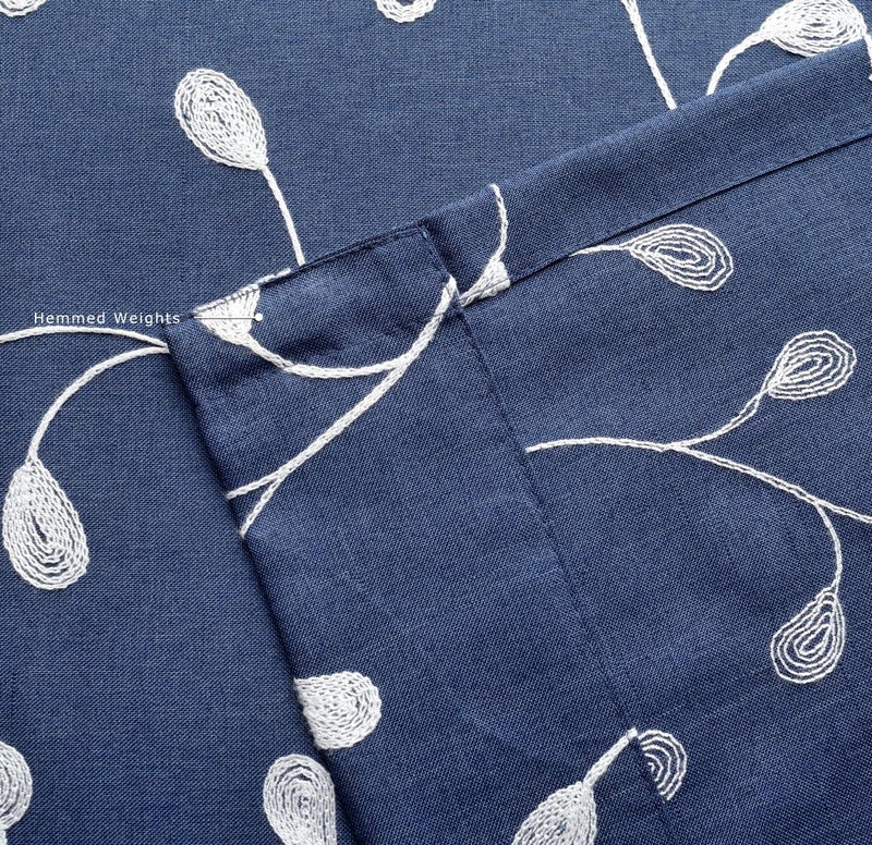 MIUCO Floral Embroidered Semi Sheer Curtains Faux Linen Grommet Curtains for Bedroom 52 x 84 Inch 2 Panels, Navy Blue - Image 5